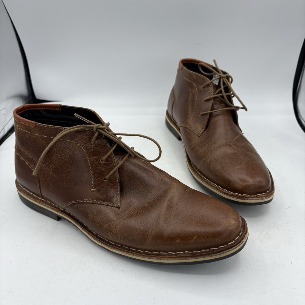 Steve Madden Chukka Boots Mens Size 9.5 Harken Cognac Leather Lace Up Brown